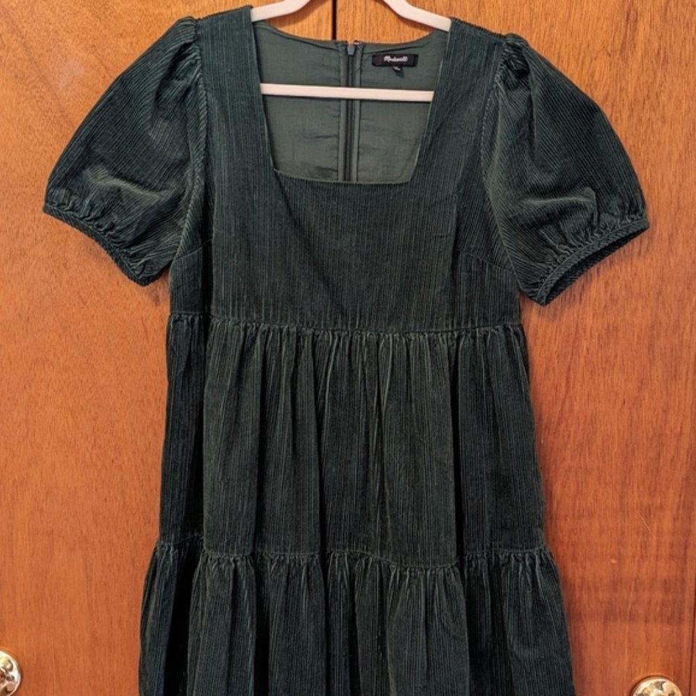 Madewell Corduroy Aidy Square-Neck Tiered Mini Dress